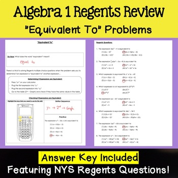 Preview of Algebra 1 Regents Review - Calculator Trick for Equivalent Multiple Choice