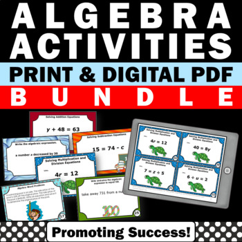 Preview of Algebra 1 Review BUNDLE Algebraic Expressions Equations Task Cards 6th 7th Grade