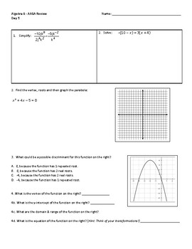 Preview of Algebra 1 - Review Day 5 for Arizona's Academic Standards Assessment (AASA)