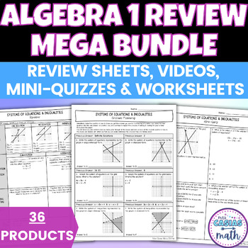 Preview of Algebra 1 Review MEGA BUNDLE - Review Sheets, Mini Quizzes, Worksheets