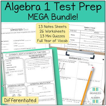 Preview of Algebra 1 Review Notes Worksheets Quizzes Vocab MEGA Bundle