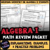 Algebra 1 Review Packet - Back to School Math Packet for A
