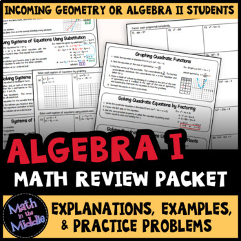 Preview of Algebra 1 Review Packet - End of Year Math Summer Packet