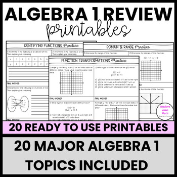 Preview of Algebra 1 Review Packet | Summer Packet | 20 Printables | Break Packet