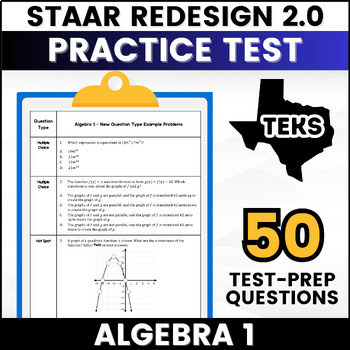 Preview of Algebra 1 STAAR 2.0 Redesign Practice Test with Easel Activity