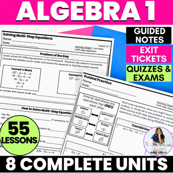 Preview of Algebra 1 Guided Notes Curriculum Bundle Scaffolded Practice Worksheet Test Prep