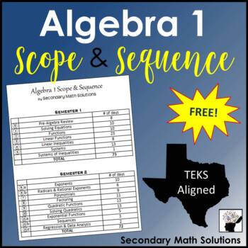 Preview of Algebra 1 Scope and Sequence (TEKS Aligned)