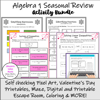 Preview of Algebra 1 Winter Holiday Review Activity Bundle (35 Engaging Printables!)
