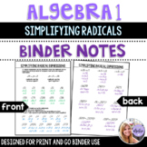 Algebra 1 - Simplifying Radical Expressions - Binder Notes