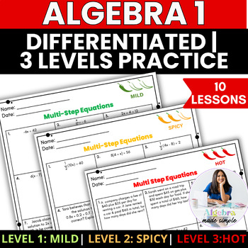 Preview of Algebra 1 Skills Differentiated Bundle 3 Levels Practice Tiered Small Group