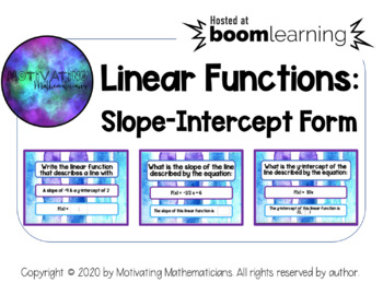 Preview of Algebra 1 Slope-Intercept Form Boom Cards