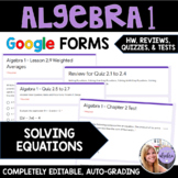 Algebra 1 - Solving Equations - Google Forms Bundle of HW,