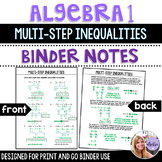 Algebra 1 - Solving Multi-Step Inequalities - Binder Notes
