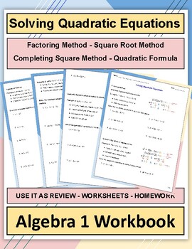 Preview of Solving Quadratic Equations -  Factoring - Competing Square - Quadratic Formula