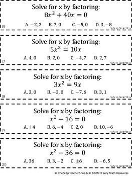 Algebra 1 Game Solving Quadratics Factoring Square Roots Quadratic Formula
