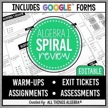 Preview of Algebra 1 Spiral Review Assignments | Assessments + Google Forms