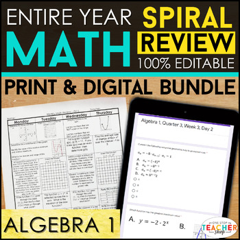 Preview of Algebra 1 Spiral Review & Quizzes | DIGITAL & PRINT