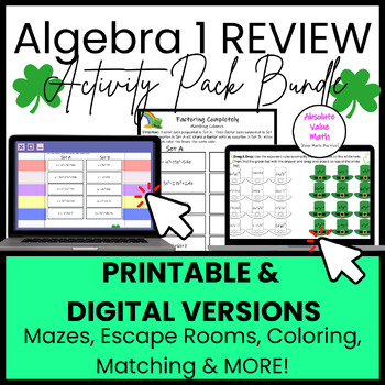 Preview of Algebra 1 St. Patrick's Day Printable & Digital Activity Bundle (15 Activities)