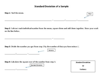 Preview of Guided Template - Algebra 1: Standard Deviation of a Sample