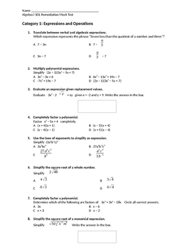 Preview of Algebra 1 State Test Review - Mock Test