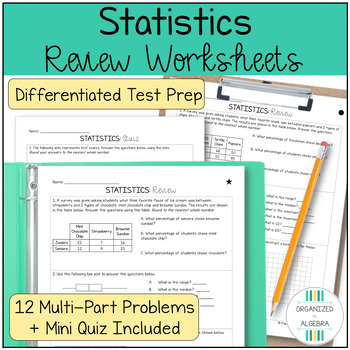 Preview of Algebra 1 Statistics Review Worksheet Test Prep