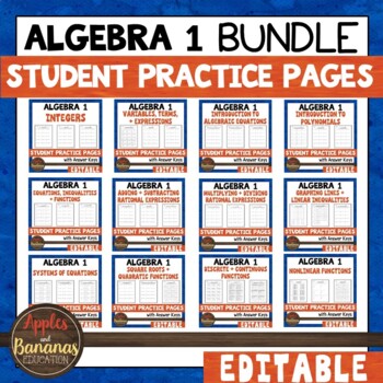 Preview of Algebra 1 Student Practice Pages Editable Bundle