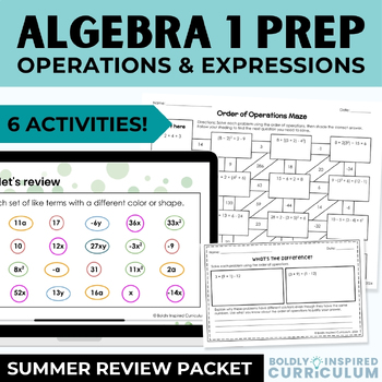 Preview of Algebra 1 Summer Prep Packet with Order of Operations, Expressions, & Exponents