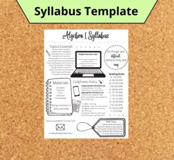 Preview of Algebra 1 Syllabus Template - Editable Version 1