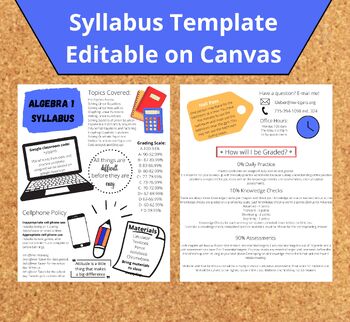 Preview of Algebra 1 Syllabus Template - Editable Version 2