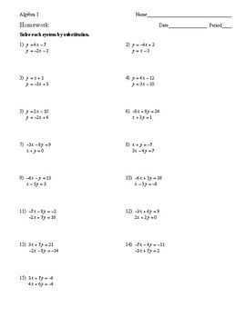 Algebra 1 - Systems of Equations - Homework Pack by Virshup Education