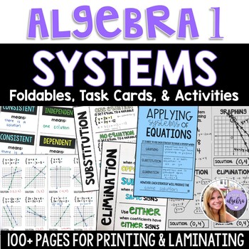 Preview of Algebra 1 - Systems of Equations & Inequalities Foldable and Task Card Bundle
