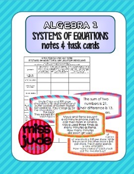 Preview of Algebra 1 Systems of Equations word problem notes & task cards