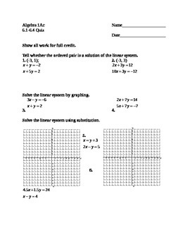 Preview of Algebra 1: Systems of Linear Equations Quiz