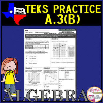 Algebra 1 Staar Teks A 3b Rate Of Change Algebra Accents Tpt