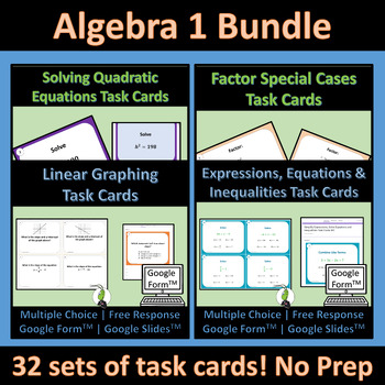 Preview of Algebra 1 Full Year Task Card Bundle | Solving | Graphing | Exponents
