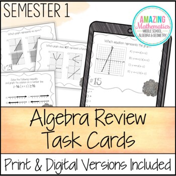 Preview of Algebra 1 Task Cards - First Semester - PDF & Digital