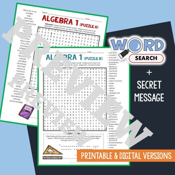 Preview of Algebra 1 Word Search Puzzle, Equation, Plot, Math Vocabulary Activity Worksheet