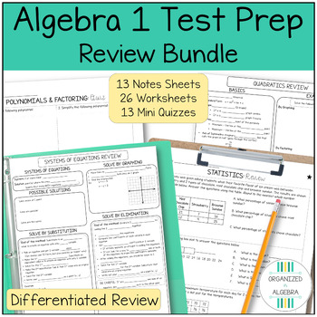 Preview of Algebra 1 Test Prep Review Notes, Worksheets, Quizzes Bundle NYS Algebra Regents