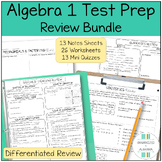 Algebra 1 Test Prep Review Notes, Worksheets, Quizzes Bund