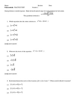 Preview of Algebra 1 Tests- Polynomial Unit - 3 versions