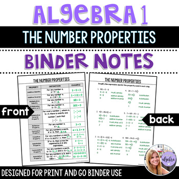 Preview of Algebra 1 - The Number Properties - Binder Notes