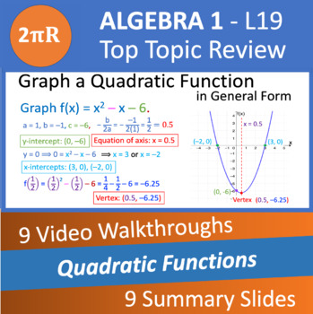 Preview of Quadratic Functions 1 - Video Walkthroughs - Algebra 1 - Ls 19