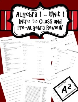 Preview of Algebra 1 Unit 1 - Introduction to Class and Pre-Algebra Review Bundle