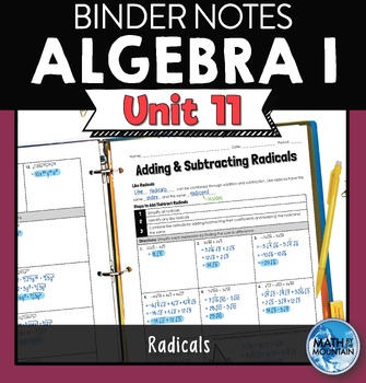 Preview of Algebra 1 Unit 11 Binder Notes - Radical Functions, Expressions & Equations