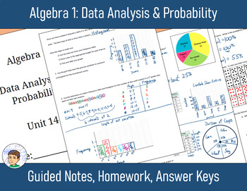 Preview of Algebra 1 Unit 14: Data Analysis & Probability - Notes, Homework, Answers