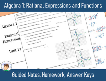 Preview of Algebra 1 Unit 17: Rational Expressions and Functions - Notes, Homework,Answers