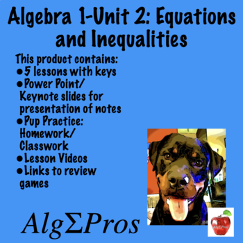 Preview of Algebra 1. Unit 2: Equations and Inequalities (Notes bundle with lesson Videos)