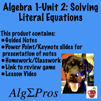Preview of Algebra 1. Unit 2: Solving Literal Equations (lesson video)