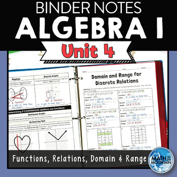 Preview of Algebra 1 Unit 4 Binder Notes - Functions, Relations, Domain & Range