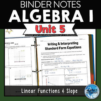 Preview of Algebra 1 Unit 5 Binder Notes - Linear Functions & Slope